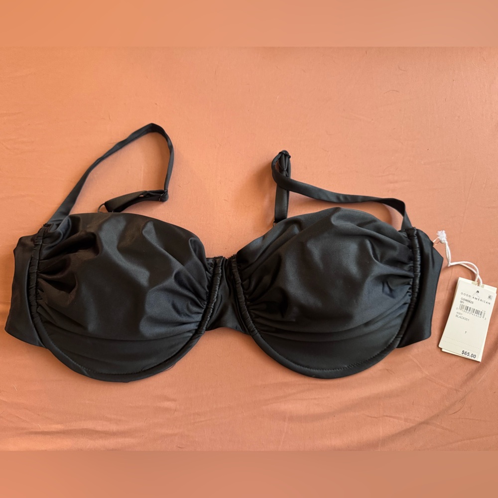 Good American Black Satin Swim Top Size 7